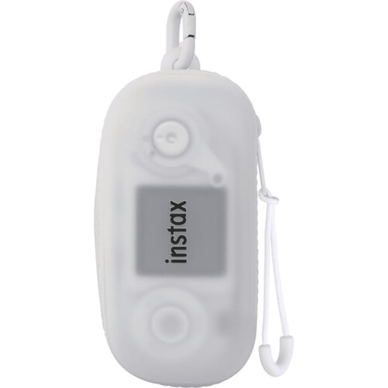 Housse blanche semi-transparente Instax PAL 2 couvrant l'avant de l'appareil, avec bouton déclencheu